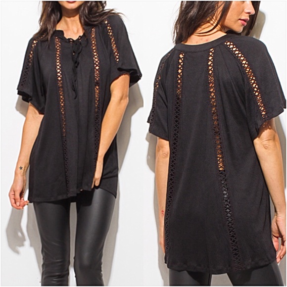 Bohemian Crochet Trim Relaxed Tunic Top SMLXL - Picture 4 of 7